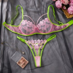 New Sexy Lingerie Pure Lust Transparent Embroidered Mesh Bra Thong Set