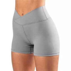 Women’s Solid Color Yoga Shorts with Cross Waist Design for Activities