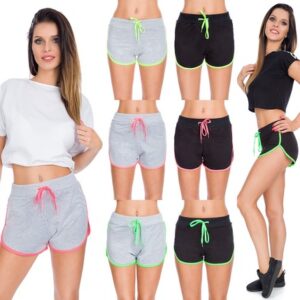 Womens Sport Summer Shorts Neon Edge and Drawstring Gym Yoga Fitness Pants FZ142