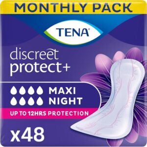 TENA Discreet Maxi Night, Incontinence Pads for Women, Specifically Designed for