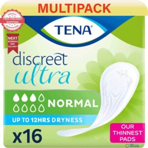 TENA Discreet Ultra Normal – 8 Packs of 16 – For Bladder Weakness (128 In Total)