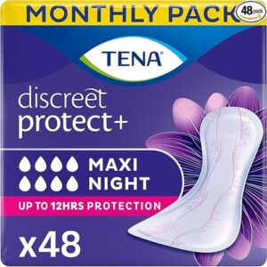 TENA Discreet Maxi Night,Incontinence Pads for Women,Specifically Designed Night