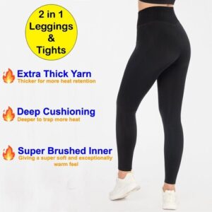 Womens 2 in 1 Thermal Fleece Leggings Black Tummy Control Thick Pants