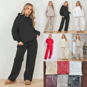 New Women’s Cross Patched Detail Oversized Hoodie & Joggers Tracksuit Lounge Set
