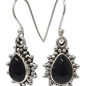 Women’s 925 Silver Black Agate Teardrop Gemstone Dangle Drop Earrings Boho Gift