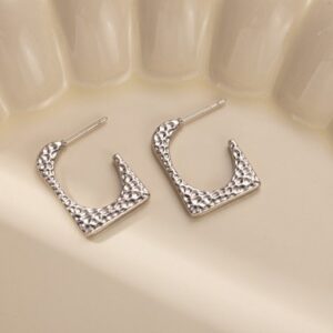 Silver Hammered Square Hoop Earrings | Geometric Statement Jewellery for Women