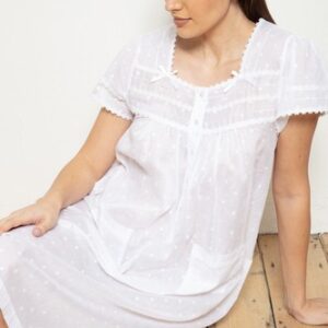 Cottonreal ‘Jane’ Ladies White 100% Cotton Victorian Style Nightdress XS – 3XL