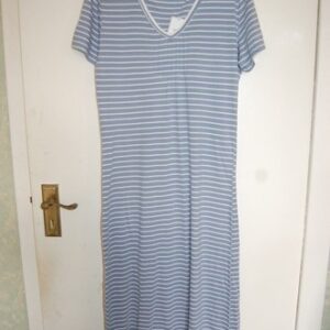 M&S Nightdress Short Sleeved Full Length Blue & White Striped UK 6 EUR 34 BNWT