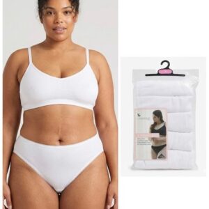 Ladies TU 5 Pack White High Leg Briefs Plus Size Knickers Cotton Rich Stretch