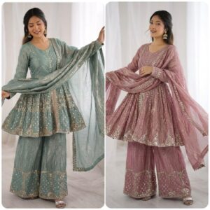 PUNJABI SHARARA PLAZZO KURTI PLAZZO SALWAR KAMEEZ SUIT WOMEN READYMADE DESIGNER