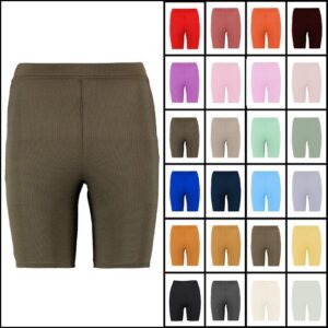 Ladies Stretchy Ribbed Shorts Dance Yoga Fitness Sports Active Cycling Shorts
