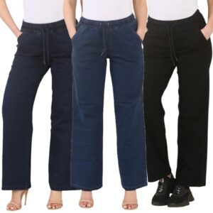 MYT Womens Wide Leg Cargo Pocket Jeans Ladies Baggy High Waisted Stretch Denim
