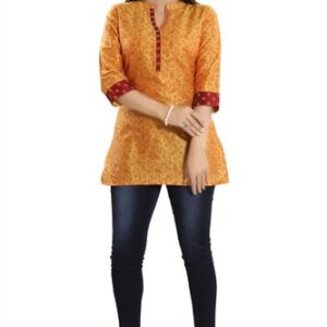 Women Ethnic Pak Printed Top Silk Kurti Tunic Gold Kurta Shirt Dress MM207 DNO