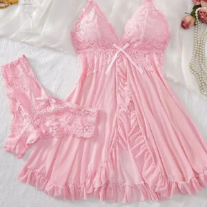 Sexy Women Lace Lingerie Set Suspender Nightgown Thong Pajamas Sleepwear Dress