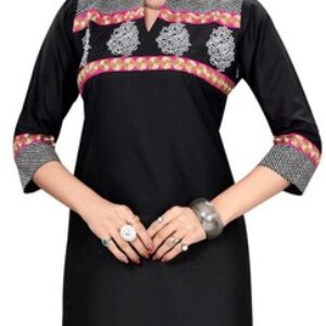 Pakistani Women Kurti Tunic Dress Black Cotton Embroidered Ethnic Kurta 382