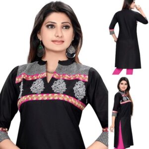 Pakistani Women Kurti Tunic Dress Black Cotton Embroidered Ethnic Kurta 382