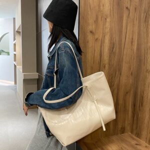 Retro Style Women Tote Bag Large Capacity PU Leather Handbag for Daily Use