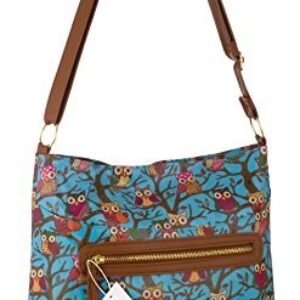 Womens Oil Cloth Owl Print Cross Body Messenger Shoulder Handbag Purse Bag