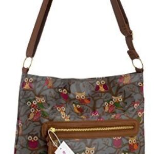 Womens Oil Cloth Owl Print Cross Body Messenger Shoulder Handbag Purse Bag