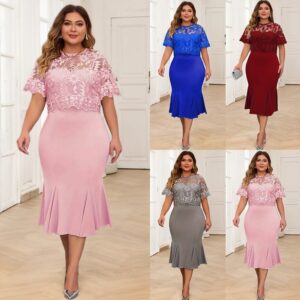 Plus Size Womens Lace Floral Bodycon Cocktail Evening Party Gown Mini Dresses