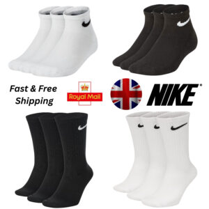 NIKE SOCKS 3/6 PAIRS PACK – LIGHTWEIGHT CREW ANKLE NO-SHOW MENS WOMENS SPORTS UK