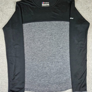 Berghaus Argentium Size 12 Womens Baselayer Top Black Grey Striped Long Sleeve
