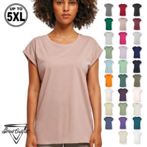 Womens Extended Shoulder T-Shirt Long Cut Top Wide Round Neck Tee Sports Yoga