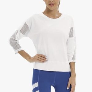 Dmwhsy Open Back 3/4 Sleeve SPORTS Gym Yoga Training TOP White XL New