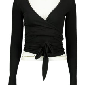 Women Pilates Wrap Top Ballet Yoga Tops Cute Going Out Top Y2K Low Cut Long Slee