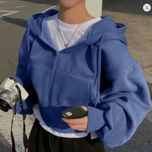 Women’s Y2K Cropped Zip Up Hoodie Oversized Hooded Sweatshirt Streetwear