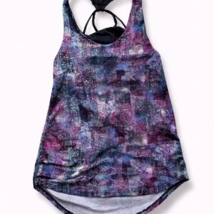Womens Workout Top UK 8 Black Purple Built In Bra Gym Activewear