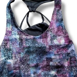 Womens Workout Top UK 8 Black Purple Built In Bra Gym Activewear
