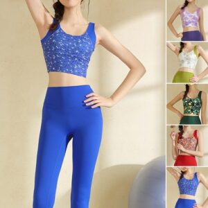 Womens Floral Crop Yoga Tank Top High Neck Breathable Fitness Gym Sports Bra