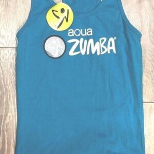 zumba blue racerback vest workout tank top Aqua ladies top dance Instructor 6-18