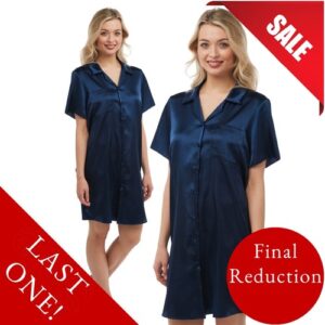 Sexy Silky Shiny Plain Navy Blue Satin Nightshirt Nightie Short Slip Size 26
