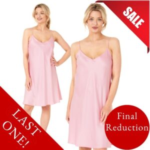 Cherry Blossom Pink Sexy Mat Satin Chemise Nightie Short Slip Size 12 14