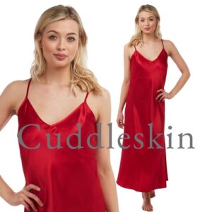 Long Full Length Bright Red Sexy Silky Shiny Satin Chemise Nightie Size 12 14