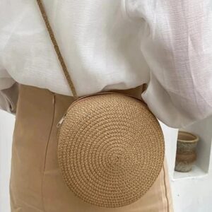 Women Round Straw Bag Woven Beach Shoulder Crossbody Handbag Rattan UK