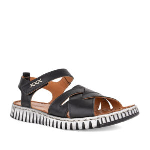 Grüner Schuhe Munich Women’s Black Leather Open-Toe Sandals GRU6030-26116BLK