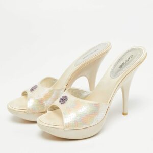 Roberto Cavalli Size 39 Multicolor Sequins Slide Sandals