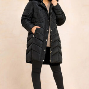 Evans Curve Women’s Plus Size Faux Fur Trim Padded Parka Coat