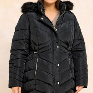 Evans Curve Women’s Plus Size Faux Fur Trim Padded Parka Coat