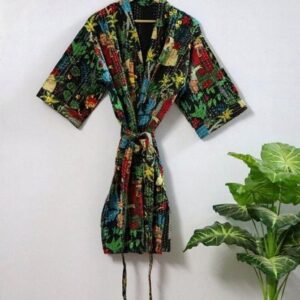 Vintage farida Printed  Indian Kantha Kimono Nightwear Kimono Bathrobe Gown