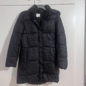 H&M Women’s Long Puffer Coat Size S Black with Hood Waterproof