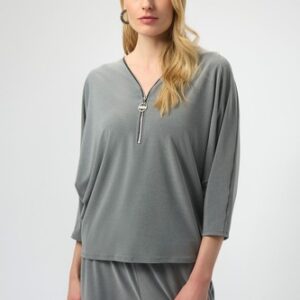 Joseph Ribkoff 253205 Grey Melange Top With Zipper Detail Original Price £175.00
