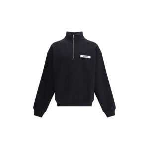 Jacquemus Le Camionneur Women Black Sweatshirt Cotton Solid High Neck Pullover