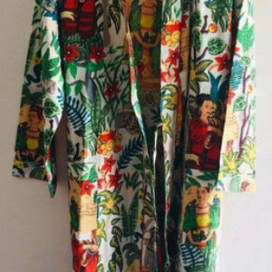 Indian farida  Print Cotton White Robe Gown Women Boho Maxi Kimono Dress