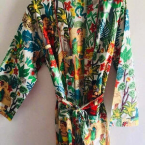 Indian farida  Print Cotton White Robe Gown Women Boho Maxi Kimono Dress