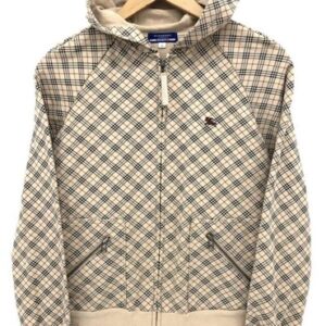 Burberry B Logo Zip Up Hoodie Womens S Beige Cotton