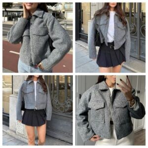 Tweed Texture Women Tweed Jacket New Condition Polyester Fabric Solid Pattern